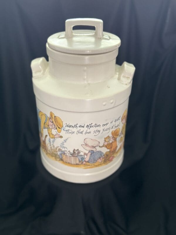 A white container with a cartoon picture on it.