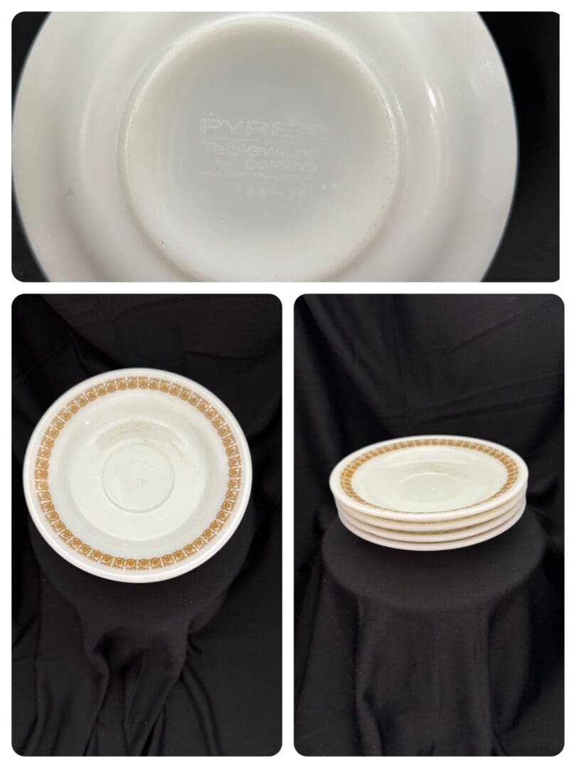 A collage of plates and bowls with different designs.