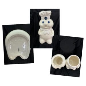 A set of three ceramic dishes with one being a pig.