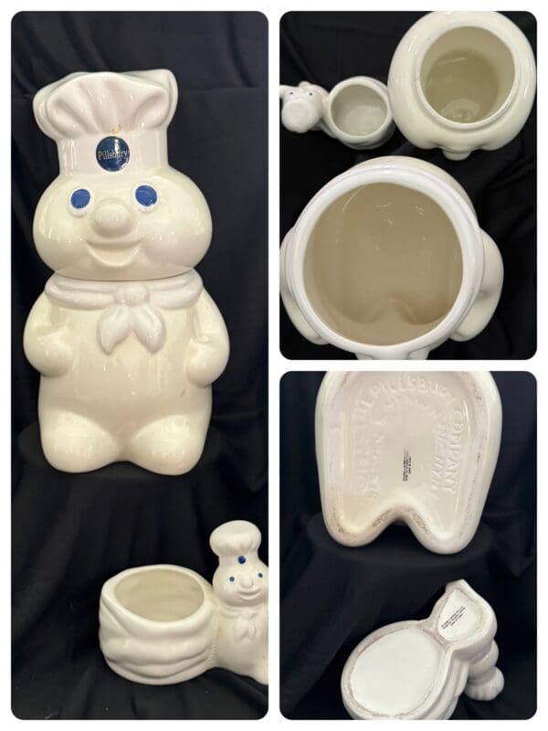 A collage of photos with a ceramic bunny