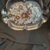 A silver tray with flowers on it
