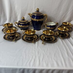 Legle Limoges France Cobalt Blue & Gold Demitasse Coffee Set