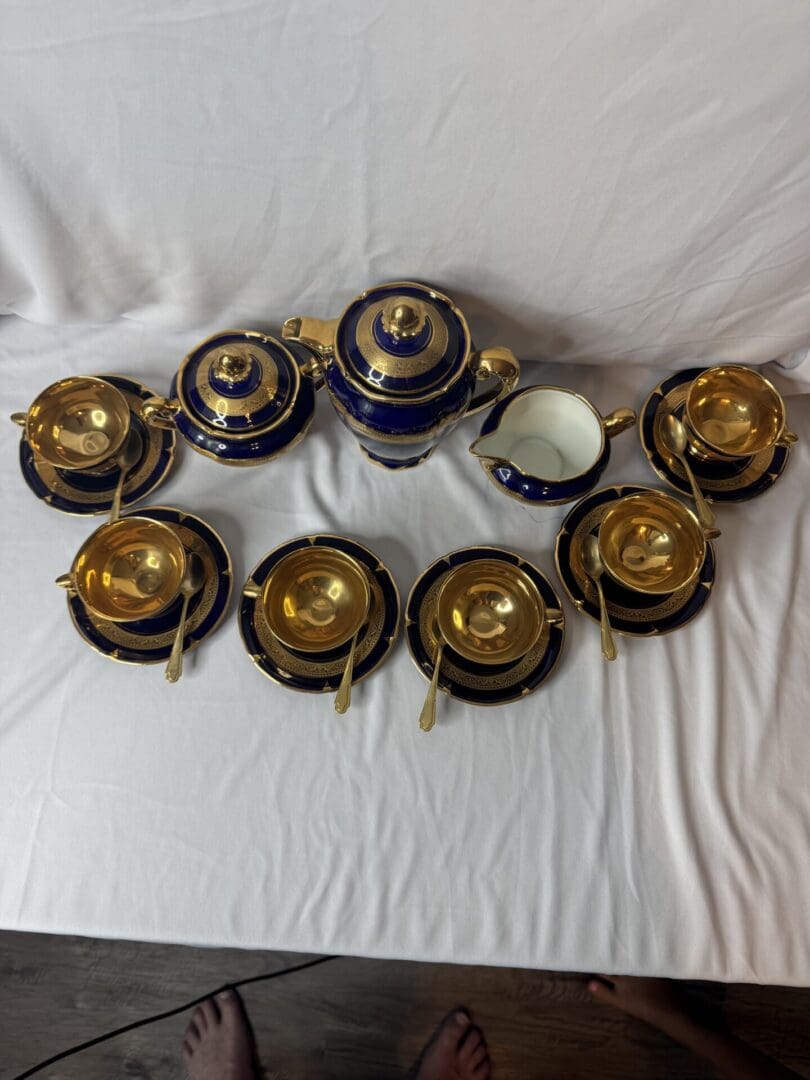 Legle Limoges France Cobalt Blue & Gold Demitasse Coffee Set - Image 2