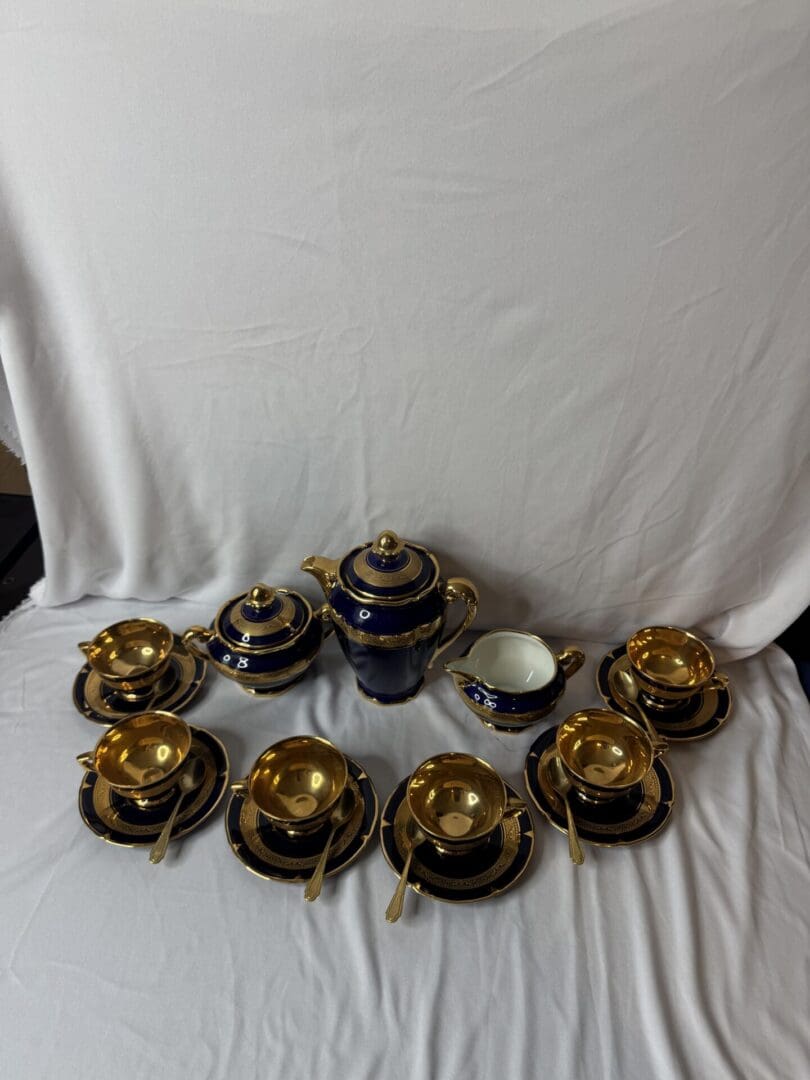 Legle Limoges France Cobalt Blue & Gold Demitasse Coffee Set - Image 3
