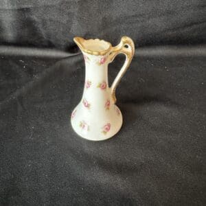 Charming Vintage Limoges Miniature Porcelain Pitcher with Floral Motifs and Gold Gilding